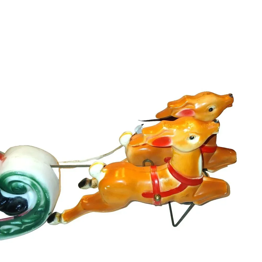 Vtg Empire Santa Sleigh & 2 Reindeer Blow Mold Christmas Light Up Figure 22 inch
